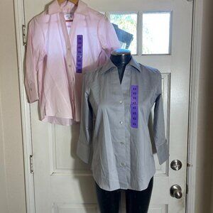 Foxcroft Lot of 2 Non-iron Stretch Button-up Long Slv Blouse Pink & Gray XS NWT